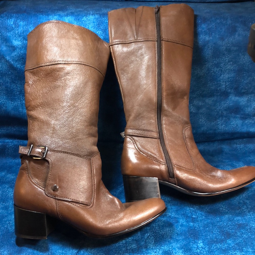 Mezzo Punto Womens below the knee boot, medium brown, size 9.